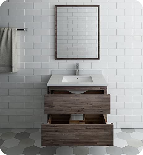 Fresca Formosa 30" Wall Hung Modern Bathroom Vanity - Quartz Countertop, Ceramic Sink & Mirror Included - Faucet Not Included