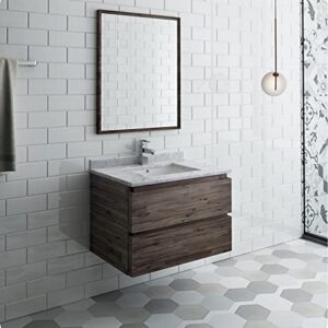 Fresca Formosa 30" Wall Hung Modern Bathroom Vanity - Quartz Countertop, Ceramic Sink & Mirror Included - Faucet Not Included