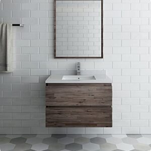 Fresca Formosa 30" Wall Hung Modern Bathroom Vanity - Quartz Countertop, Ceramic Sink & Mirror Included - Faucet Not Included