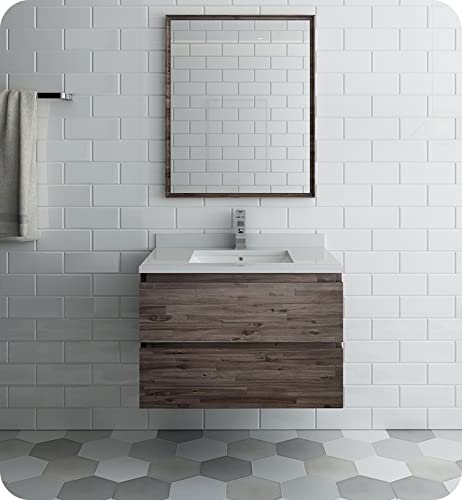 Fresca Formosa 30" Wall Hung Modern Bathroom Vanity - Quartz Countertop, Ceramic Sink & Mirror Included - Faucet Not Included