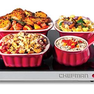 Chefman Compact Glasstop Warming Tray with Adjustable Temperature Control Perfect for Buffets, Restaurants, Parties, Events, Home Dinners and Travel, Mini 15x12 Inch Surface, Keeps Food Hot, Black