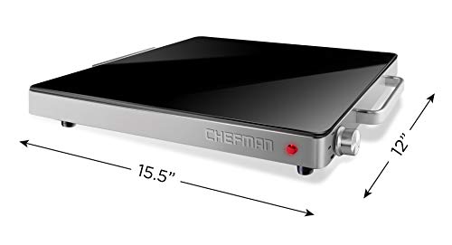 Chefman Compact Glasstop Warming Tray with Adjustable Temperature Control Perfect for Buffets, Restaurants, Parties, Events, Home Dinners and Travel, Mini 15x12 Inch Surface, Keeps Food Hot, Black