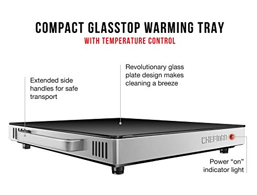 Chefman Compact Glasstop Warming Tray with Adjustable Temperature Control Perfect for Buffets, Restaurants, Parties, Events, Home Dinners and Travel, Mini 15x12 Inch Surface, Keeps Food Hot, Black