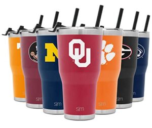 simple modern officially licensed collegiate oklahoma sooners tumbler with straw and flip lid | insulated stainless steel 30oz thermos | cruiser collection | the university of oklahoma
