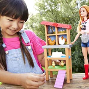 Barbie Chicken Farmer Doll, Red-Haired, and Playset with Henhouse, 3 Chickens, 2 Chicks and More, Career-Themed Toy for 3 to 7 Year Olds (Amazon Exclusive)