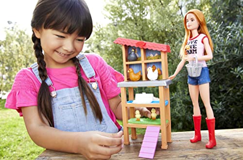 Barbie Chicken Farmer Doll, Red-Haired, and Playset with Henhouse, 3 Chickens, 2 Chicks and More, Career-Themed Toy for 3 to 7 Year Olds (Amazon Exclusive)