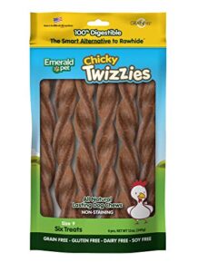 emerald pet twizzies rawhide free 100% digestible natural dog lasting chew treats, made in usa, size 9 chicky chicken multipack