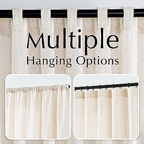 jinchan Linen Beige Curtains 84 Inches Long for Living Room Farmhouse Rod Pocket Back Tab Light Filtering Window Drapes for Bedroom Curtains Crude 2 Panels