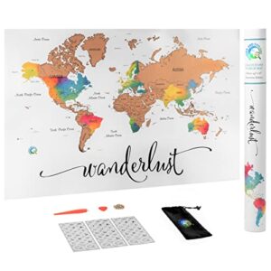 scratch off map of the world | deluxe watercolor wanderlust edition | xl size 36"x 24" | easy to frame | beautiful wall art | perfect travel gift | includes scratch off tools
