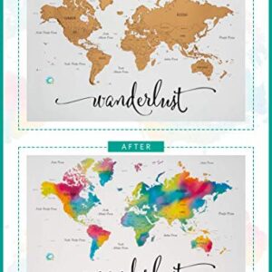 Scratch Off Map of The World | Deluxe Watercolor Wanderlust Edition | XL Size 36"x 24" | Easy to Frame | Beautiful Wall Art | Perfect Travel Gift | Includes Scratch Off Tools