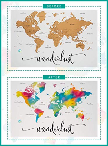 Scratch Off Map of The World | Deluxe Watercolor Wanderlust Edition | XL Size 36"x 24" | Easy to Frame | Beautiful Wall Art | Perfect Travel Gift | Includes Scratch Off Tools