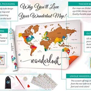 Scratch Off Map of The World | Deluxe Watercolor Wanderlust Edition | XL Size 36"x 24" | Easy to Frame | Beautiful Wall Art | Perfect Travel Gift | Includes Scratch Off Tools