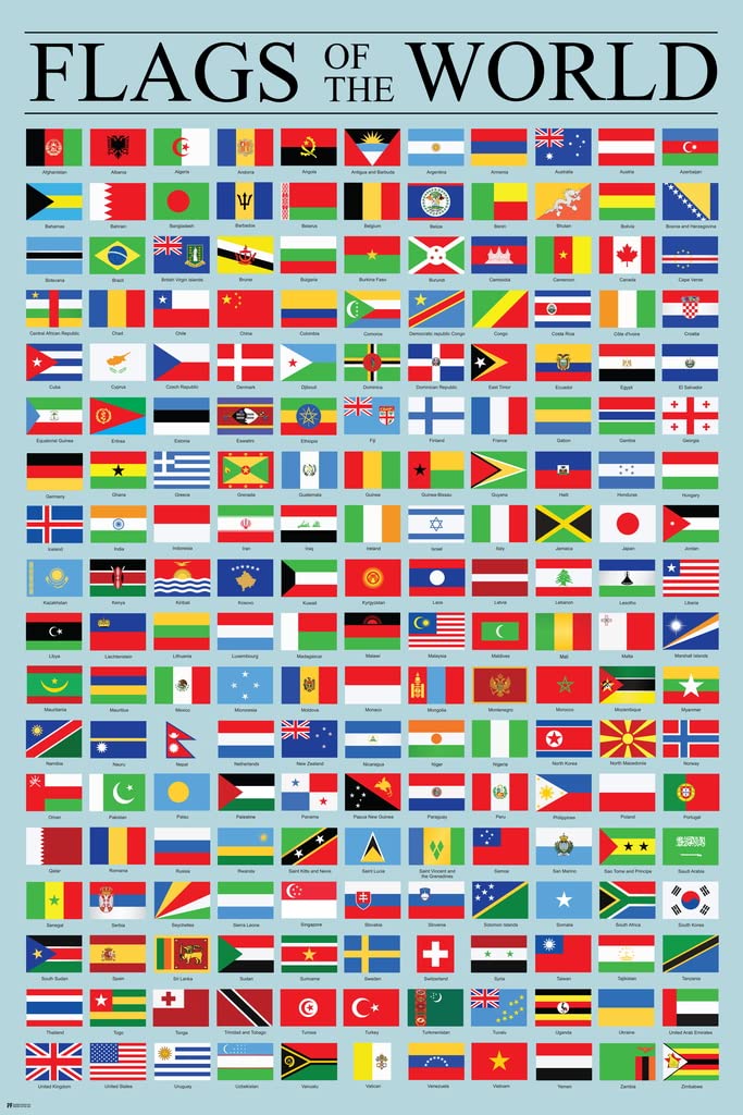 Flags of The World Classroom Reference Chart National Countries Country Symbol Educational Teacher Learning Homeschool Display Supplies Teaching Aide Cool Wall Decor Art Print Poster 12x18