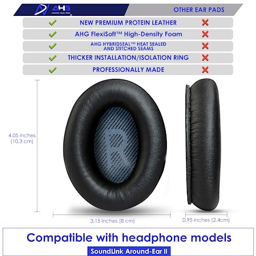 AHG Premium SoundLink AE2 Ear Pads Cushions Compatible with Bose SoundLink AE2 / Bose SoundLink Around Ear ii Wireless Headphones (Black). Premium Protein Leather | Extra Thick Soft High-Density Foam