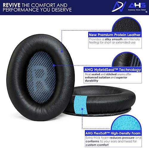 AHG Premium SoundLink AE2 Ear Pads Cushions Compatible with Bose SoundLink AE2 / Bose SoundLink Around Ear ii Wireless Headphones (Black). Premium Protein Leather | Extra Thick Soft High-Density Foam