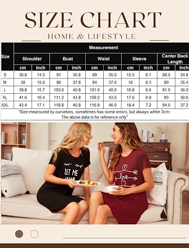 HOTOUCH Womens Night Sleepwear Short Sleeve Lightweight Knee Length Loose Fit Nightgown_Nightshirt A-Black Print, Small