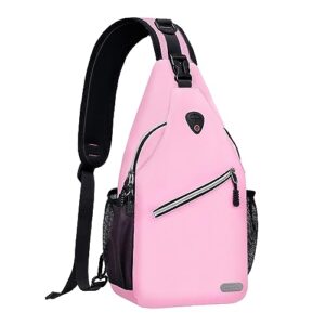 mosiso sling backpack, multipurpose crossbody shoulder bag travel hiking daypack, light pink, medium