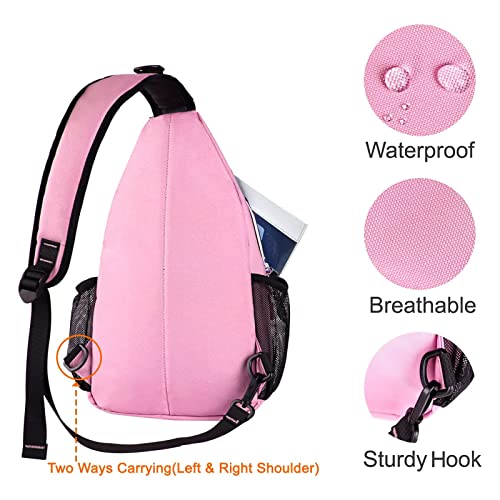 MOSISO Sling Backpack, Multipurpose Crossbody Shoulder Bag Travel Hiking Daypack, Light Pink, Medium