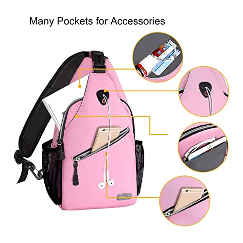 MOSISO Sling Backpack, Multipurpose Crossbody Shoulder Bag Travel Hiking Daypack, Light Pink, Medium