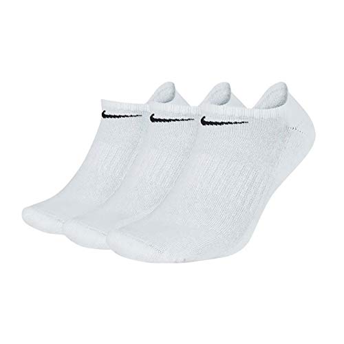 Nike Everyday Cushion No Show Socks, Unisex Nike Socks with Sweat-Wicking Technology (Pack of 3 Pairs of Socks), White/Black, Small