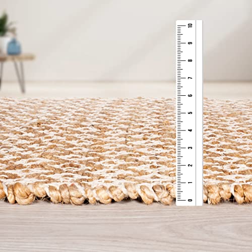 Jute Cotton Rug 2x3 Feet (24x36 inches) - Hand Woven by Skilled Artisans, for Any Room of Your Home décor – Reversible for Double The wear - Diamond Design - Jute Cotton Rug - Natural White
