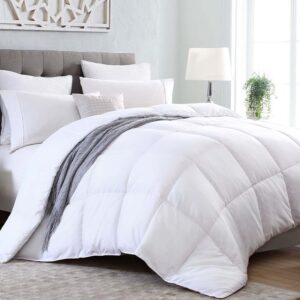 kingsley trend queen comforter duvet insert - all season quilted ultra soft breathable down alternative, box stitch white comforter with corner tabs, 90x90