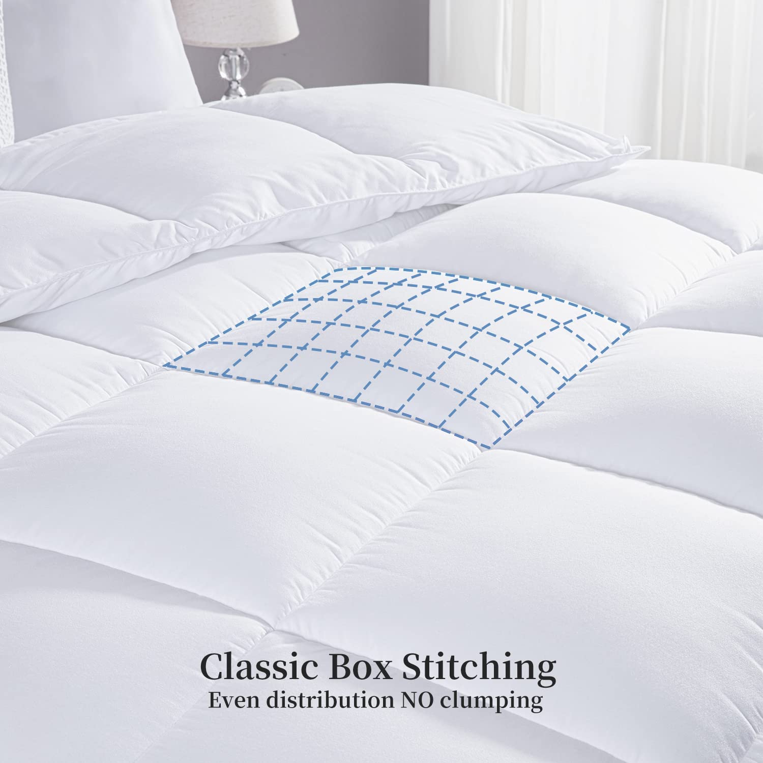 Kingsley trend Queen Comforter Duvet Insert - All Season Quilted Ultra Soft Breathable Down Alternative, Box Stitch White Comforter with Corner Tabs, 90x90