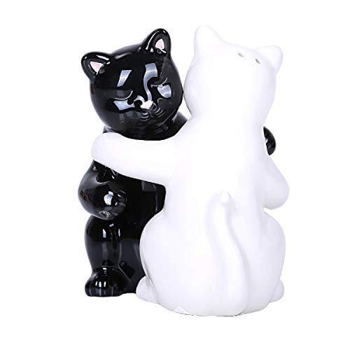 Pacific Giftware Hugging White and Black Magnetic Ceramic Salt and Pepper Shakers Set