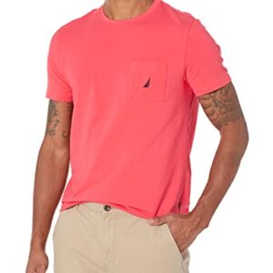 Nautica mens Solid Crew Neck Short-sleeve Pocket T-shirt T Shirt, Melon Berry, Large US