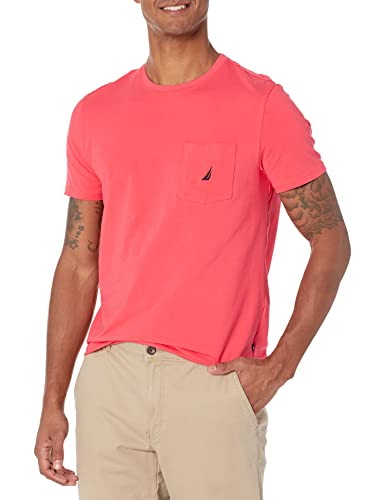 Nautica mens Solid Crew Neck Short-sleeve Pocket T-shirt T Shirt, Melon Berry, Large US