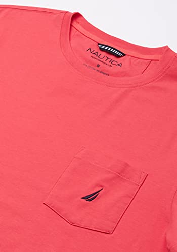 Nautica mens Solid Crew Neck Short-sleeve Pocket T-shirt T Shirt, Melon Berry, Large US