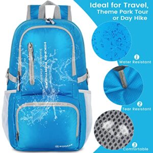 ZOMAKE Lightweight Packable Backpack - 35L Light Foldable Hiking Backpacks Water Resistant Collapsible Daypack for Travel(Light Blue)