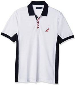 nautica men's short sleeve color block performance pique polo shirt, bright white, medium