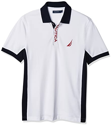 Nautica Men's Short Sleeve Color Block Performance Pique Polo Shirt, Bright White, Medium