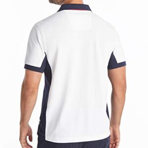 Nautica Men's Short Sleeve Color Block Performance Pique Polo Shirt, Bright White, Medium