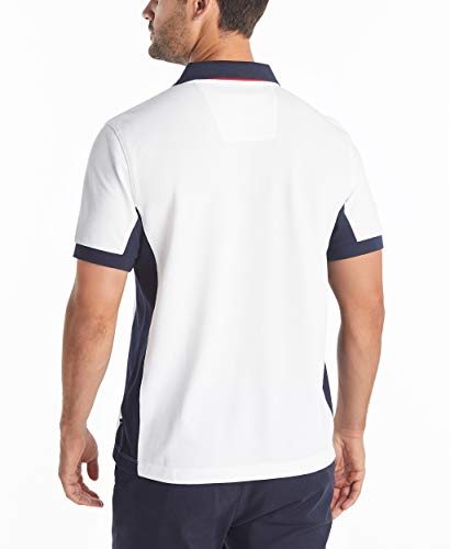 Nautica Men's Short Sleeve Color Block Performance Pique Polo Shirt, Bright White, Medium