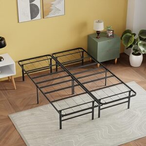bed frame metal platform bed frame mattress foundation box spring replacement heavy duty steel slat easy assembly noise-free black,twin/full/king/queen (full)