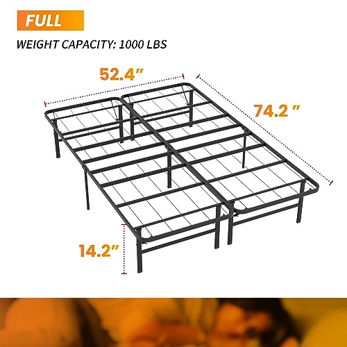 Bed Frame Metal Platform Bed Frame Mattress Foundation Box Spring Replacement Heavy Duty Steel Slat Easy Assembly Noise-Free Black,Twin/Full/King/Queen (Full)