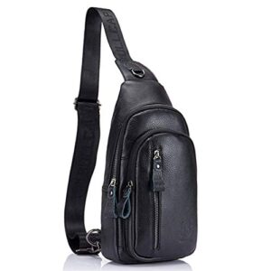 hebetag leather sling bag crossbody backpack for men women casual shoulder chest bags day pack daypack pouch pocket black