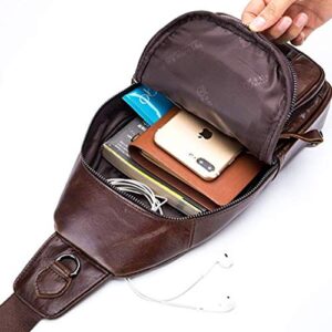 Hebetag Leather Sling Bag Crossbody Backpack for Men Women Casual Shoulder Chest Bags Day Pack Daypack Pouch Pocket Black