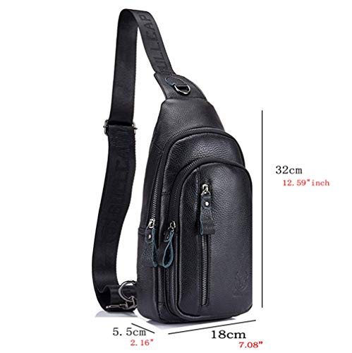 Hebetag Leather Sling Bag Crossbody Backpack for Men Women Casual Shoulder Chest Bags Day Pack Daypack Pouch Pocket Black