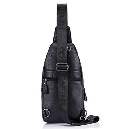 Hebetag Leather Sling Bag Crossbody Backpack for Men Women Casual Shoulder Chest Bags Day Pack Daypack Pouch Pocket Black