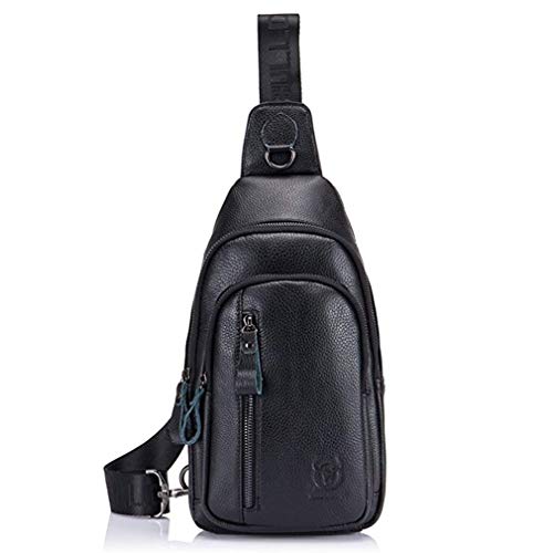 Hebetag Leather Sling Bag Crossbody Backpack for Men Women Casual Shoulder Chest Bags Day Pack Daypack Pouch Pocket Black