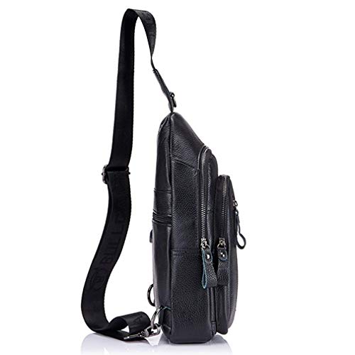 Hebetag Leather Sling Bag Crossbody Backpack for Men Women Casual Shoulder Chest Bags Day Pack Daypack Pouch Pocket Black