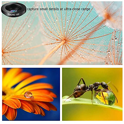 Phone Camera Lens Kit, 11 in 1 Cellphone Lens Kit for iPhone and Android, 0.63X Wide Angle+15X Macro+ 198°Fisheye+Telephoto+CPL/Flow/Radial/Star/Soft Filter+Kaleidoscope Lens