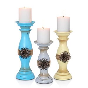besti vintage candle holder – bundle of 3 x candlestick holders – unique vintage room decor – candle holders with metal accents – ideal home decoration for living or dining room
