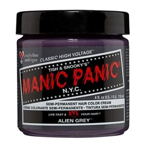 manic panic alien grey hair dye – classic high voltage - semi-permanent hair color - cool, medium slate grey shade - vegan, ppd & ammonia-free - for coloring hair on women & men