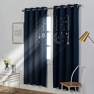mangata casa kids blackout curtains with moon & star for bedroom-cutout galaxy window curtains & drapes with grommet for nursery room-baby darkening curtains 84 inch length 2 panels(navy 52x84in)