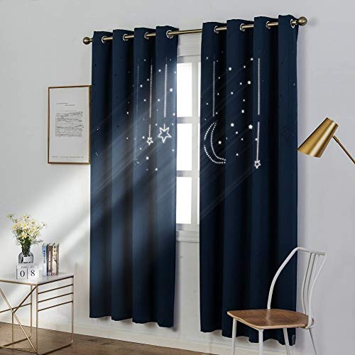 MANGATA CASA Kids Blackout Curtains with Moon & Star for Bedroom-Cutout Galaxy Window Curtains & Drapes with Grommet for Nursery Room-Baby Darkening Curtains 84 Inch Length 2 Panels(Navy 52x84in)