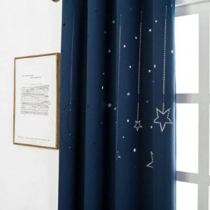 MANGATA CASA Kids Blackout Curtains with Moon & Star for Bedroom-Cutout Galaxy Window Curtains & Drapes with Grommet for Nursery Room-Baby Darkening Curtains 84 Inch Length 2 Panels(Navy 52x84in)